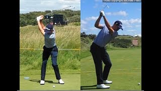 Justin Thomas golf swing  Long Iron faceon amp downtheline July 2017 [upl. by Adnam]